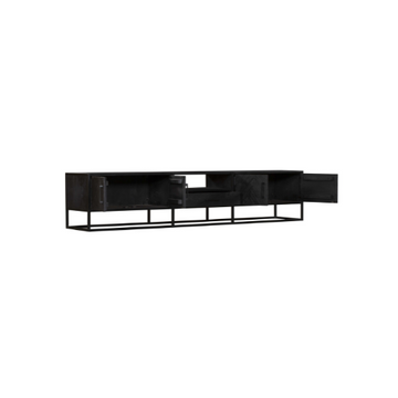 TV-Möbel - Mangoholz Schwarz, Fischgrätmuster, Offenes Fach, 240 cm – New York | Starfurn