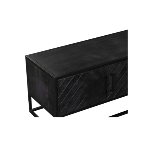 TV Unit – Herringbone Pattern, Sandblasted Mango Wood, Metal Frame – New York | Starfurn