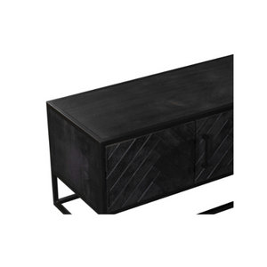 TV Unit – Herringbone Pattern, Sandblasted Mango Wood, Metal Frame – New York | Starfurn