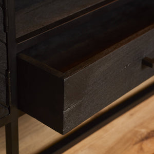 TV Unit – Herringbone Pattern, Sandblasted Mango Wood, Metal Frame – New York | Starfurn