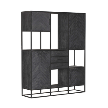 Regal - Mangoholz Schwarz, Fischgrätmuster, Metallrahmen, 160 cm – New York | Starfurn