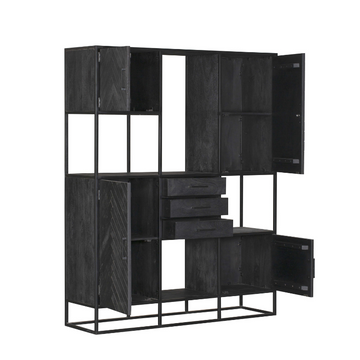 Regal - Mangoholz Schwarz, Fischgrätmuster, Metallrahmen, 160 cm – New York | Starfurn