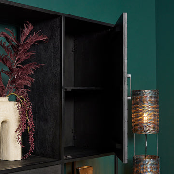 Regal - Mangoholz Schwarz, Fischgrätmuster, Metallrahmen, 160 cm – New York | Starfurn