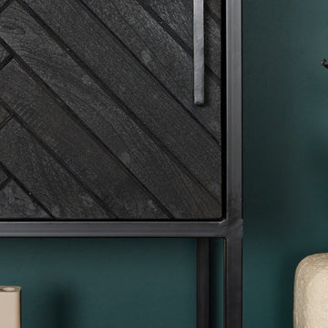 Regal - Mangoholz Schwarz, Fischgrätmuster, Metallrahmen, 160 cm – New York | Starfurn