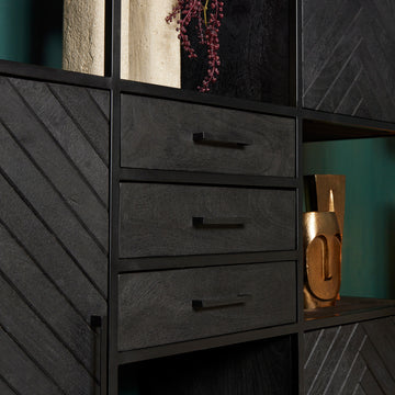 Regal - Mangoholz Schwarz, Fischgrätmuster, Metallrahmen, 160 cm – New York | Starfurn