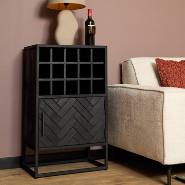 Weinschrank - Mangoholz Schwarz, Fischgrätmuster, 15 Fächer, 55 cm – New York | Starfurn