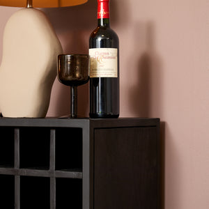 Wine Cabinet – Black Mango Wood, Herringbone Pattern, Black Metal – New York | Starfurn