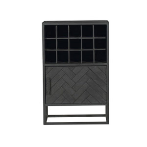 Wine Cabinet – Black Mango Wood, Herringbone Pattern, Black Metal – New York | Starfurn