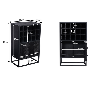 Weinschrank - Mangoholz Schwarz, Fischgrätmuster, 15 Fächer, 55 cm – New York | Starfurn