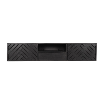 TV-Möbel - Mangoholz Schwarz, Fischgrätmuster, Offenes Fach, 160 cm – New York | Starfurn
