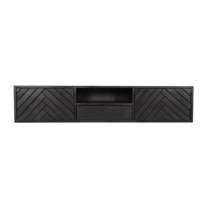 TV-Möbel - Mangoholz Schwarz, Fischgrätmuster, Offenes Fach, 160 cm – New York | Starfurn