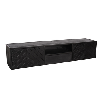 TV-Möbel - Mangoholz Schwarz, Fischgrätmuster, Offenes Fach, 160 cm – New York | Starfurn