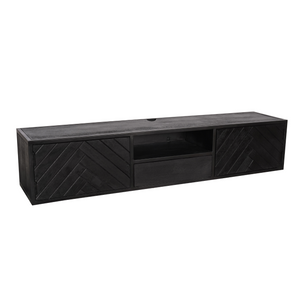 TV-Möbel - Mangoholz Schwarz, Fischgrätmuster, Offenes Fach, 160 cm – New York | Starfurn