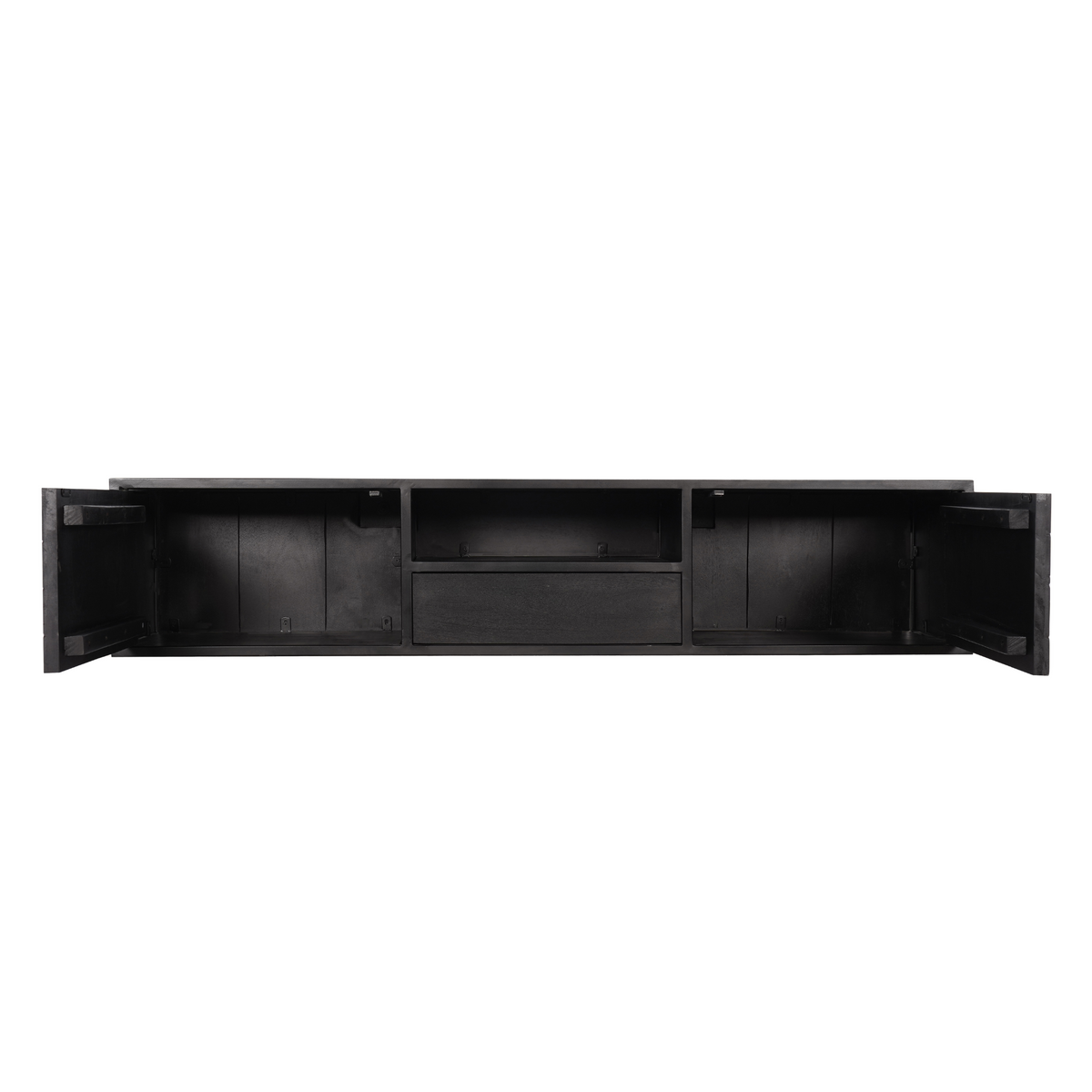 TV-Möbel - Mangoholz Schwarz, Fischgrätmuster, Offenes Fach, 160 cm – New York | Starfurn