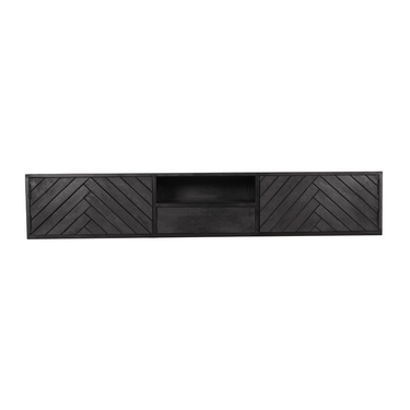 TV-Möbel - Mangoholz Schwarz, Fischgrätmuster, Offenes Fach, 180 cm – New York | Starfurn