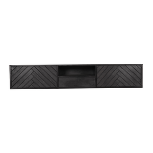 TV-Möbel - Mangoholz Schwarz, Fischgrätmuster, Offenes Fach, 180 cm – New York | Starfurn