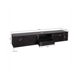 TV-Möbel - Mangoholz Schwarz, Fischgrätmuster, Offenes Fach, 180 cm – New York | Starfurn