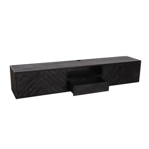 TV-Möbel - Mangoholz Schwarz, Fischgrätmuster, Offenes Fach, 180 cm – New York | Starfurn