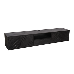 TV-Möbel - Mangoholz Schwarz, Fischgrätmuster, Offenes Fach, 180 cm – New York | Starfurn