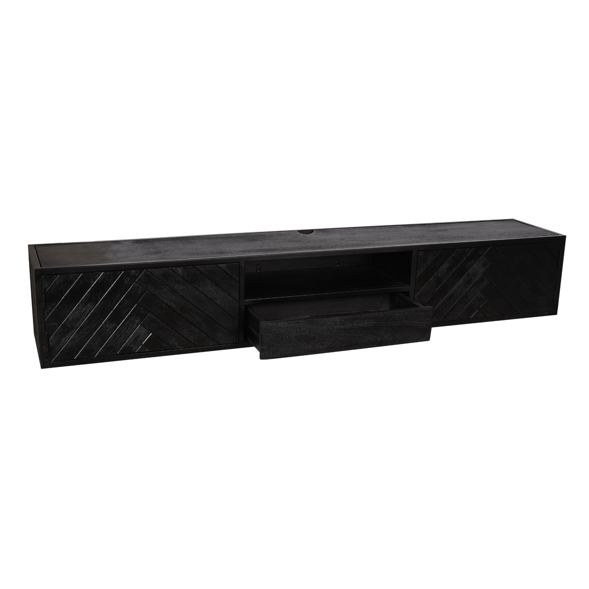 Floating TV Unit - Mango Wood, Sandblasted Look, Herringbone Pattern - New York | Starfurn
