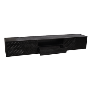 Floating TV Unit - Mango Wood, Sandblasted Look, Herringbone Pattern - New York | Starfurn