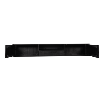 TV-Möbel - Mangoholz Schwarz, Fischgrätmuster, Offenes Fach, 200 cm – New York | Starfurn