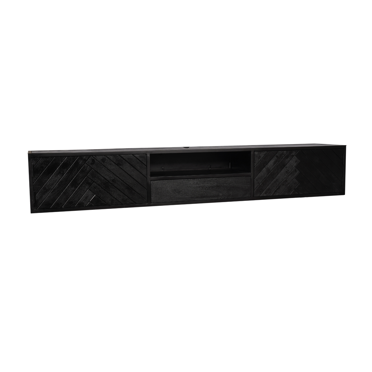 Floating TV Unit - Mango Wood, Sandblasted Look, Herringbone Pattern - New York | Starfurn