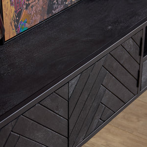 TV-Möbel - Mangoholz Schwarz, Fischgrätmuster, Offenes Fach, 240 cm – New York | Starfurn