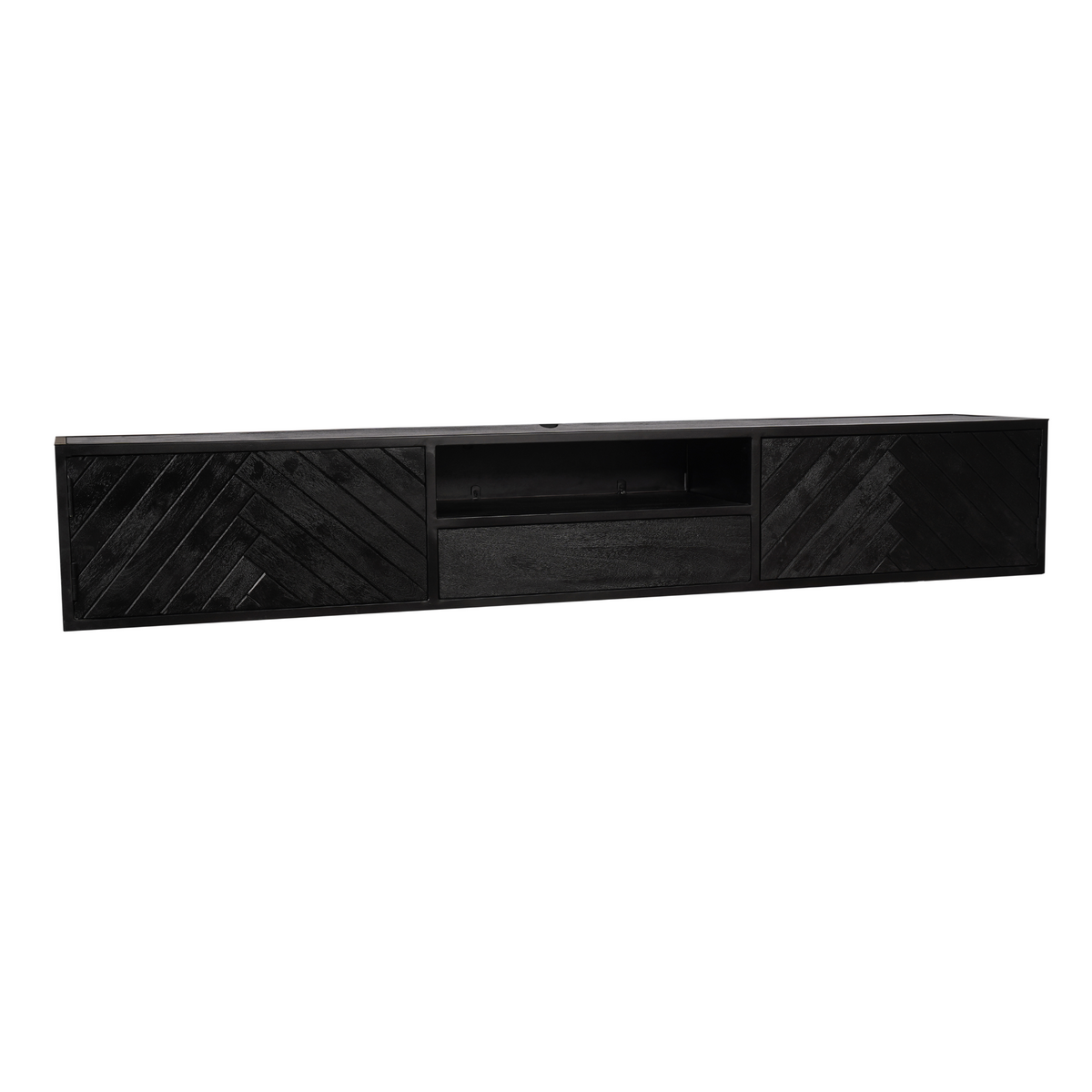 TV-Möbel - Mangoholz Schwarz, Fischgrätmuster, Offenes Fach, 240 cm – New York | Starfurn