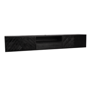TV-Möbel - Mangoholz Schwarz, Fischgrätmuster, Offenes Fach, 240 cm – New York | Starfurn