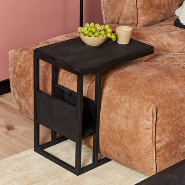 Beistelltisch - Schwarzes Mangoholz, Sandgestrahlt, Metallrahmen, 53 cm | Starfurn