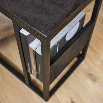 Beistelltisch - Schwarzes Mangoholz, Sandgestrahlt, Metallrahmen, 53 cm | Starfurn
