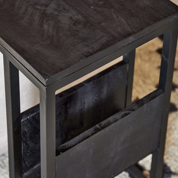 Beistelltisch - Schwarzes Mangoholz, Sandgestrahlt, Metallrahmen, 53 cm | Starfurn