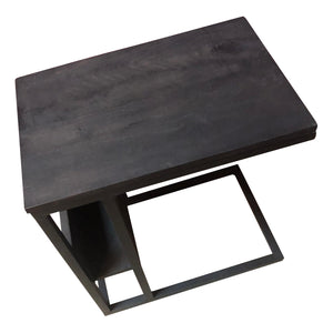 Beistelltisch - Schwarzes Mangoholz, Sandgestrahlt, Metallrahmen, 53 cm | Starfurn