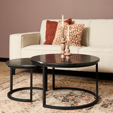 Coffee Table – Round Shape, Black Marble Top, Metal Frame – Nova | Starfurn