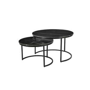 Couchtisch - Marmor Schwarz, Metall Schwarz, Rund Form, 70 cm – Nova | Starfurn