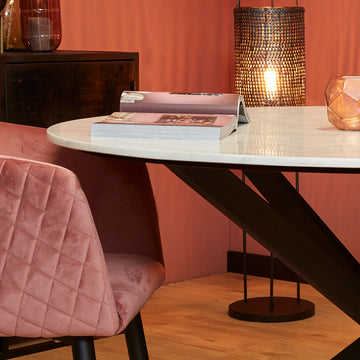 Esszimmertisch – Weißer Marmor, Rundes Design, Metallgestell 130cm – Lynn | Starfurn