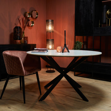Esszimmertisch – Weißer Marmor, Rundes Design, Metallgestell 130cm – Lynn | Starfurn