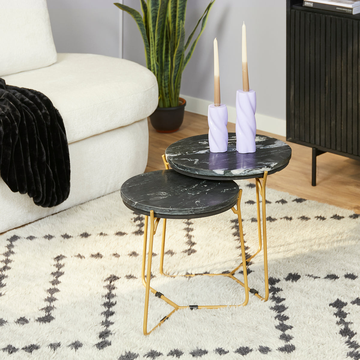 Couchtisch – Schwarze Marmor, Gold Metall, Rundes Nesting – Caly | Starfurn