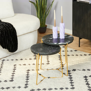 Couchtisch – Schwarze Marmor, Gold Metall, Rundes Nesting – Caly | Starfurn
