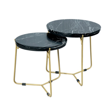 Couchtisch – Schwarze Marmor, Gold Metall, Rundes Nesting – Caly | Starfurn