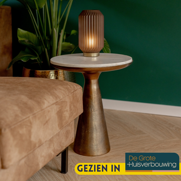 Beistelltisch – Weiß Marmor, Gold Metall, Runde Form, 45 cm – Essy | Starfurn