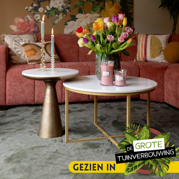 Beistelltisch – Weiß Marmor, Gold Metall, Runde Form, 45 cm – Essy | Starfurn