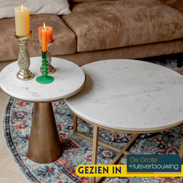 Beistelltisch – Weiß Marmor, Gold Metall, Runde Form, 45 cm – Essy | Starfurn