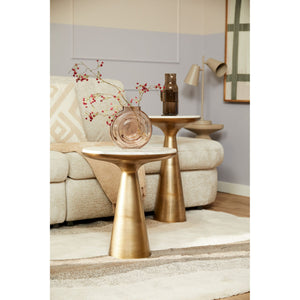Side table – White marble top, metal frame with gold lacquer, round design – Essy | Starfurn