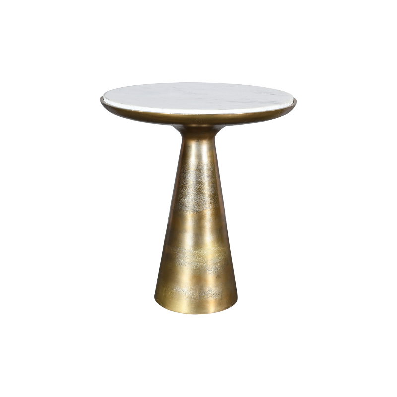 Side table – White marble top, metal frame with gold lacquer, round design – Essy | Starfurn
