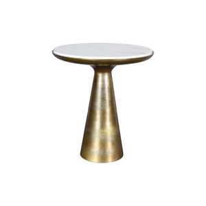 Side table – White marble top, metal frame with gold lacquer, round design – Essy | Starfurn