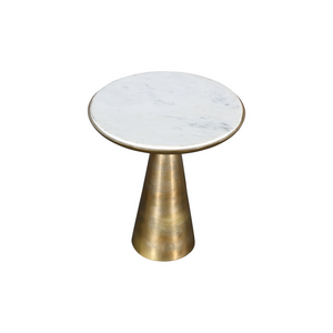 Side table – White marble top, metal frame with gold lacquer, round design – Essy | Starfurn