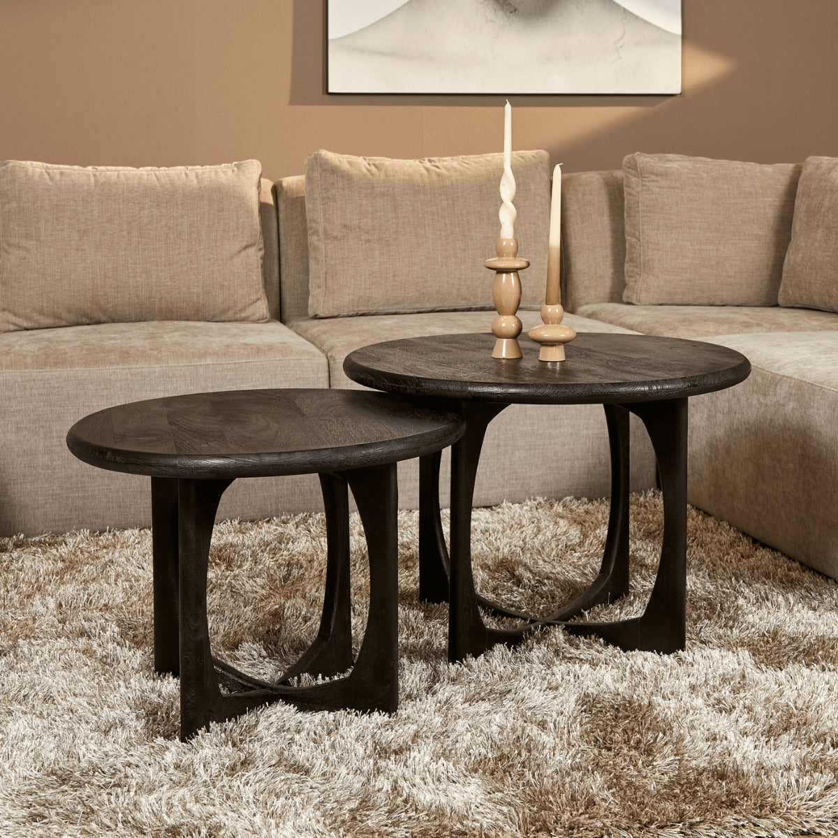 Beistelltisch – Mango Holz, Schwarz Finish, Rundform, 60cm – Milou | Starfurn