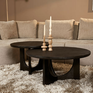 Coffee table – Mango wood table top, solid wood frame, round shape – Guus | Starfurn